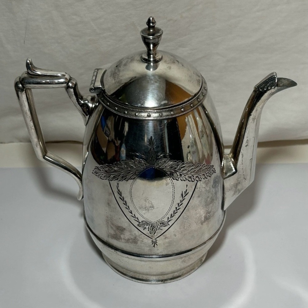 Antique Silver Plated Teapot E. B. Manning's Teapot Coffeepot 9" 1862 Rare Old
